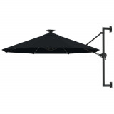 VidaXL Umbrelă soare LED montaj pe perete st&acirc;lp metal negru 300 cm