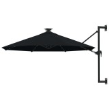 Cumpara ieftin Umbrelă de soare montată pe perete cu LED-uri, negru, 300 cm