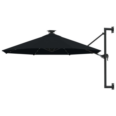 vidaXL Umbrelă soare LED montaj pe perete st&amp;acirc;lp metal negru 300 cm foto