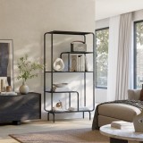 Biblioteca metalica Faerder cu 4 rafturi, 145x76x33 cm, neagra