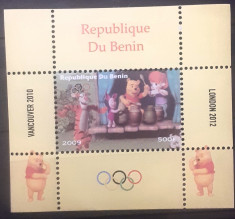 Benin 2009 J.O. Vancouver 2010 , London 2012 Winnie Pooh, desene animate Mnh foto