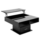 Masă de cafea multifuncțională, cu finisaj lucios și lift, cu iluminare LED, reglabilă pe &icirc;nălțime și cu spațiu de depozitare flexibil, 78x78x45,5 cm,