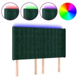 Cumpara ieftin Tablie de pat cu LED, verde inchis, 147x16x118/128 cm, catifea