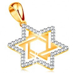 Pandantiv realizat din aur 585 -&amp;quot;Steaua lui David&amp;quot; decorata cu zirconii transparente si decupaje foto