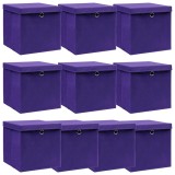 Cumpara ieftin Cutii depozitare cu capace 10 buc. violet, 32x32x32 cm, textil