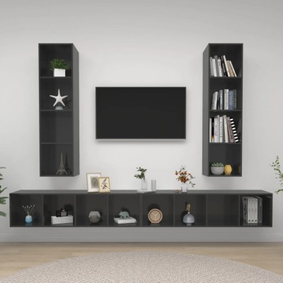 vidaXL Dulapuri TV montaj pe perete, 4 buc., gri extralucios, PAL foto