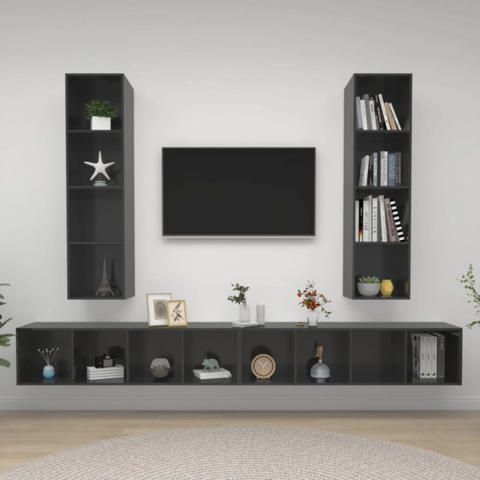 vidaXL Dulapuri TV montaj pe perete, 4 buc., gri extralucios, PAL