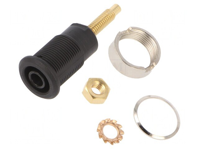 Soclu banană 4mm neagră aurit 32A 1kV