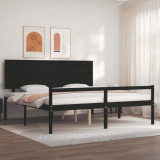 Cadru de pat senior cu tablie, 200x200 cm, negru, lemn masiv GartenMobel Dekor, vidaXL