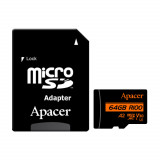 Card microSDXC 64 GB, UHS-I U3, V30, A2, Apacer R100, cu adaptor SD