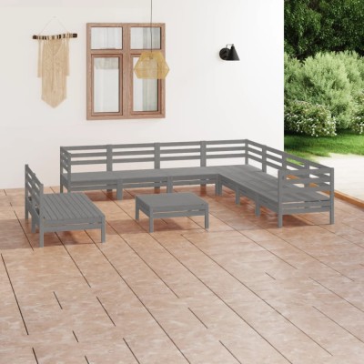 vidaXL Set mobilier de grădină, 10 piese, gri, lemn masiv de pin 3083131 foto