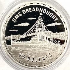 INSULELE SOLOMON 25 DOLLARS 2006 PROOF,(FIGHTING SHIPS-HMS DREADNOUGHT),AG.999 foto