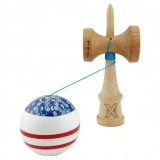 Kendama X CHICANOS Originala, Profesionala, Big Cups V2, Super Sticky cu Cupe Mari, Rulment Metalic, din lemn 18 cm, Ata 55 cm, Albastru/Alb