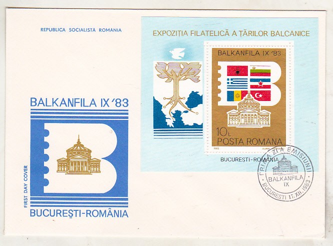 bnk fil FDC Romania 1983 - Balkanfila IX `83 - LP1089