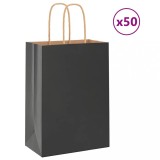 vidaXL Pungi de h&acirc;rtie 50 buc cu m&acirc;nere negre 15x8x21 cm