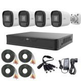 Kit supraveghere Uniview cu 4 camere 5MP, audio, IR 20m si DVR hibrid 4 canale