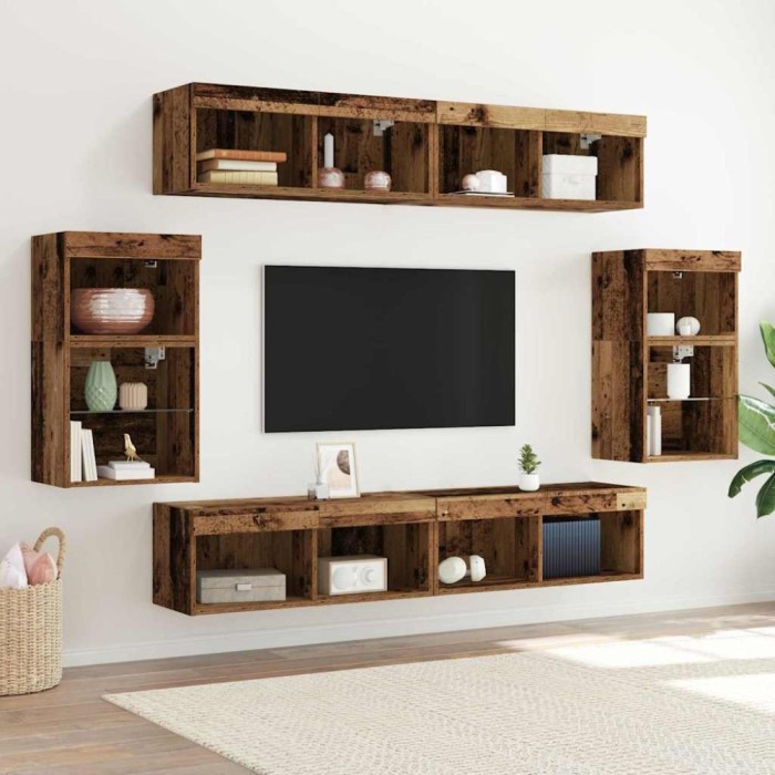 vidaXL Centru de divertisment 8 pcs Lemn vechi 40 x 28.5 x 40 cm