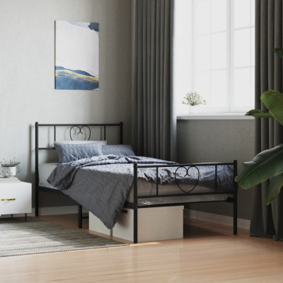 vidaXL Cadru pat metalic cu tăblii de cap/picioare, negru, 75x190 cm foto
