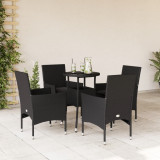 Set mobilier de gradina cu perne 5 piese negru poliratansticla