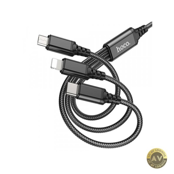 Cablu Incarcare USB-A - Lightning / microUSB / USB-C HOCO X76 3in1 18W 1m Negru