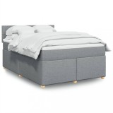 VidaXL Pat box spring cu saltea, gri deschis, 140x190 cm, textil