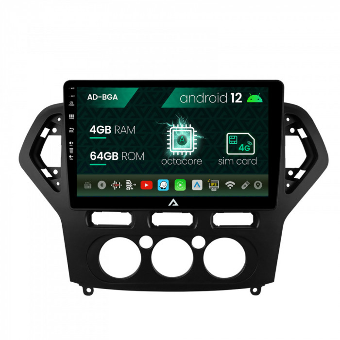 Navigatie Ford Mondeo (2007-2010) Clima Manuala, Android 12, A-Octacore 4GB RAM + 64GB ROM, 9 Inch - AD-BGA9004+AD-BGRKIT126