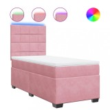 Cumpara ieftin Pat box spring cu saltea, roz, 90x200 cm, catifea