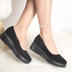 Pantofi cu paltforma shirley negru piele intoarsa, 35