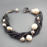 Cumpara ieftin Brățară Perle de Cultură &amp; Hematit Natural Miracle Argint 925 Rodiat, Ajustabilă 18-23cm, Handmade Italy