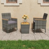 Gossi set mobilier gradina, 3 piese, gri, poliratan si lemn acacia