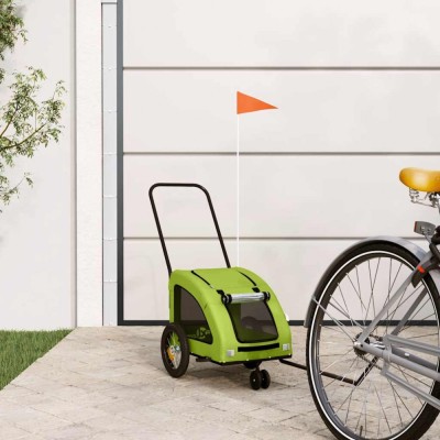 vidaXL Remorcă de bicicletă animale companie, verde textil oxford/fier 93976 foto
