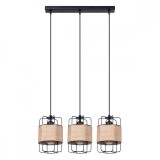 Lampă Suspendată Gizur Neagră Oțel/Snur 3 Becuri Coș Geometric Industrial De Interior