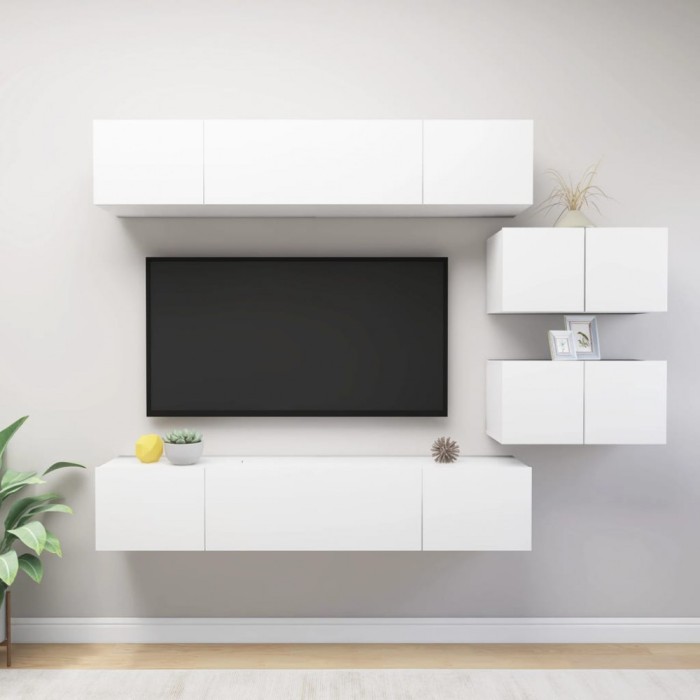 vidaXL Set dulapuri TV, 6 piese, alb, lemn prelucrat