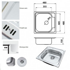 Chiuveta inox pentru blat satinata 48x48cm FREDDO SN9020 foto