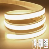 Bandă LED COB reglabilă, alb natural 4000K, autoadezivă, impermeabilă, CRI90+, cu telecomandă &ndash; 3m