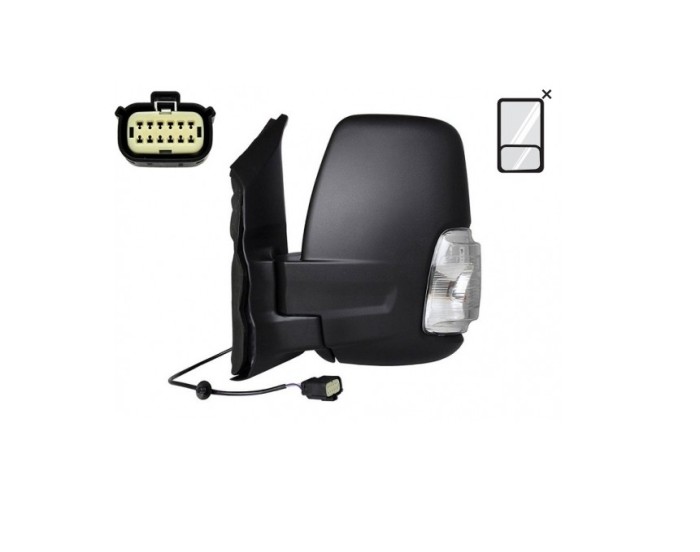 Oglinda usa exterioara FORD TRANSIT/TOURNEO, 10.2019-, partea stanga, View Max, reglare manuala; texturat; versiune scurta; sticla convexa; sticla cr