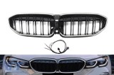Grile de rinichi iluminate stil Iconic Glow cu fante duble potrivite pentru BMW Seria 3 G20, G21 2019-2022, negru lucios Performance AutoTuning