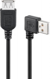 Cablu extensie USB 2.0 A tata cotit - USB 2.0 A mama, 0.3m, negru, Goobay