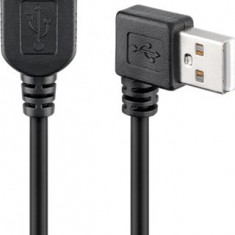 Cablu extensie USB 2.0 A tata cotit - USB 2.0 A mama, 0.3m, negru, Goobay