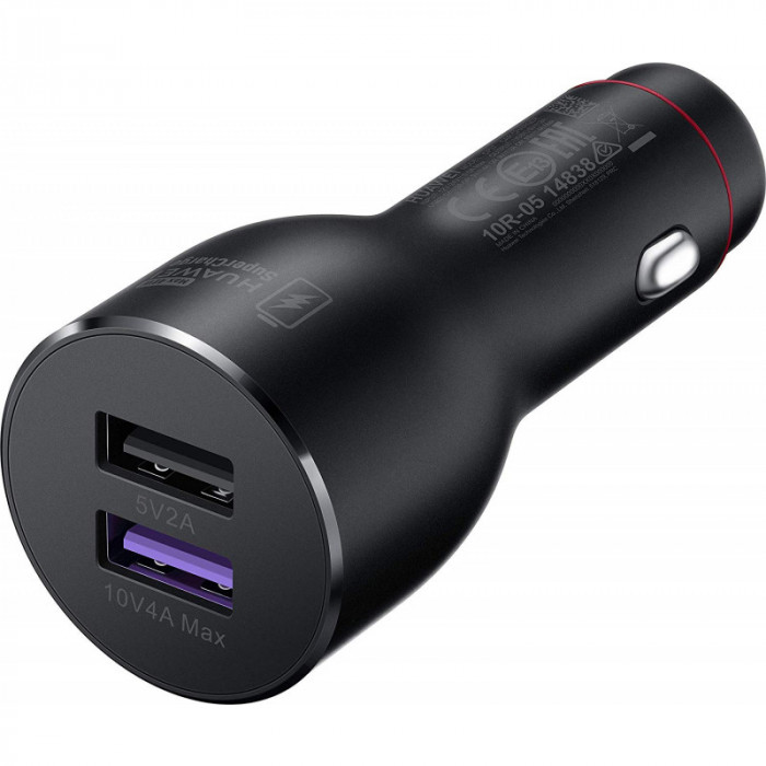 Incarcator Auto USB Type-C Huawei P Smart (2019), CP37, Super Charge, 2 X USB, Negru 55030349