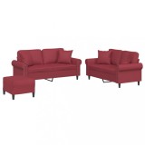 Cumpara ieftin Set de canapele cu perne, 2 piese, rosu vin, piele ecologica