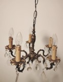 Candelabru antic din bronz masiv in stilul francez Louis si elemente din cristal