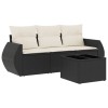 Set mobilier de gradina cu perne, 4 piese, negru, poliratan