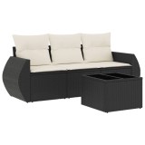 Set mobilier de gradina cu perne, 4 piese, negru, poliratan