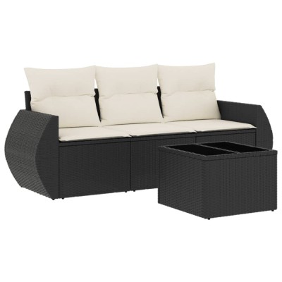 Set mobilier de gradina cu perne, 4 piese, negru, poliratan foto