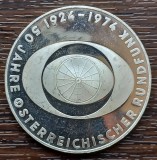 (A143) MONEDA DIN ARGINT AUSTRIA - 50 SCHILLING 1974, 50 ANI TELEVIZIUNE, PROOF, Europa