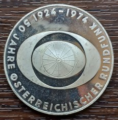 (A143) MONEDA DIN ARGINT AUSTRIA - 50 SCHILLING 1974, 50 ANI TELEVIZIUNE, PROOF
