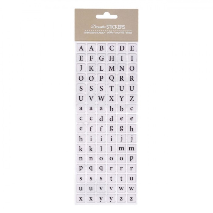 Autocolante Decorativ Stickers, 96 Bucăți, Litere Majuscule și Minuscule, Alb, Dimensiuni 1.5x1.5cm
