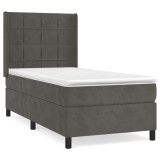 Cumpara ieftin Pat box spring cu saltea, gri inchis, 80x200 cm, catifea