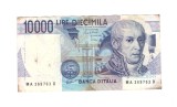 Bancnota Italia 10000 lire 3 septembrie 1984 (semnaturi Ciampi si Stevani), circulata, cu mici pete